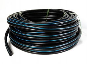 Pulsatieslang rubber dubbel 7,6 x 13,2mm blauwe streep 25mtr/rol