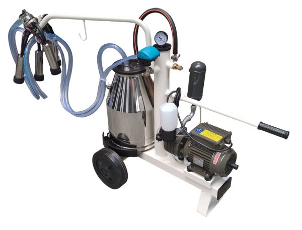 Chariots de traite sur chariot Friesland lubrifié à l'huile avec 1 seau inox 250L / 50kPa